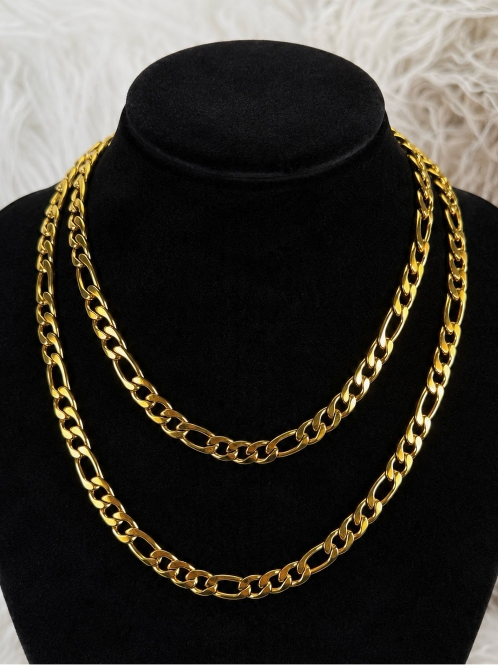 Vintage Hzman 18k Gold Plated Necklace Stainless Steel Figaro Chain